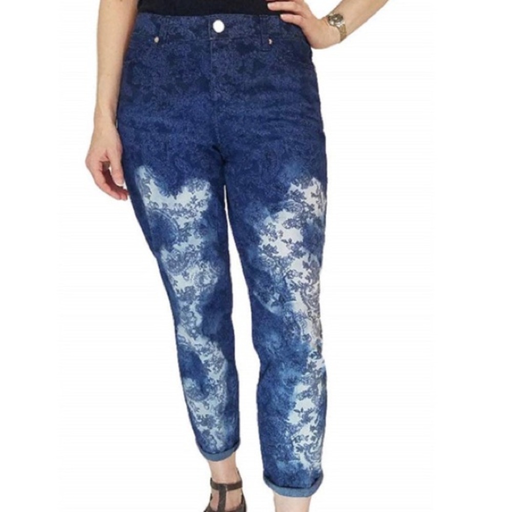 Bandolino Lisbeth Skinny Jeans Denim Curvy Crop Super Luxe Paisley Women’s 10 - Picture 2 of 11
